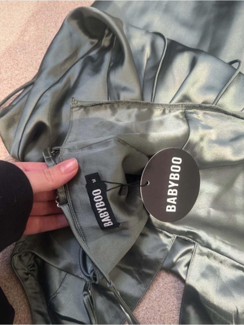 BABYBOO Satin Blazer Jacket in Sage Green